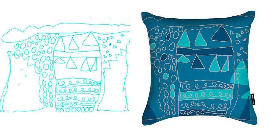 Egy tervező anyuka négyéves kislánya rajzait használja mintának