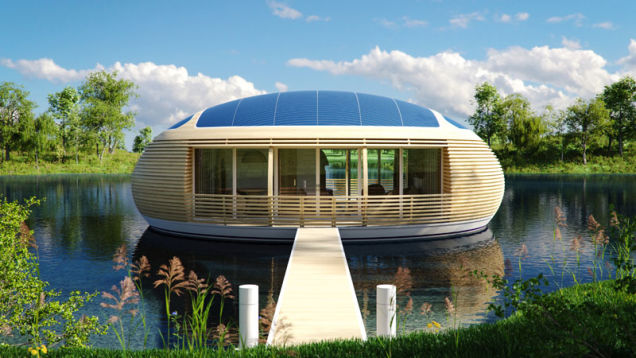 Vízen lebegő napelemes ház