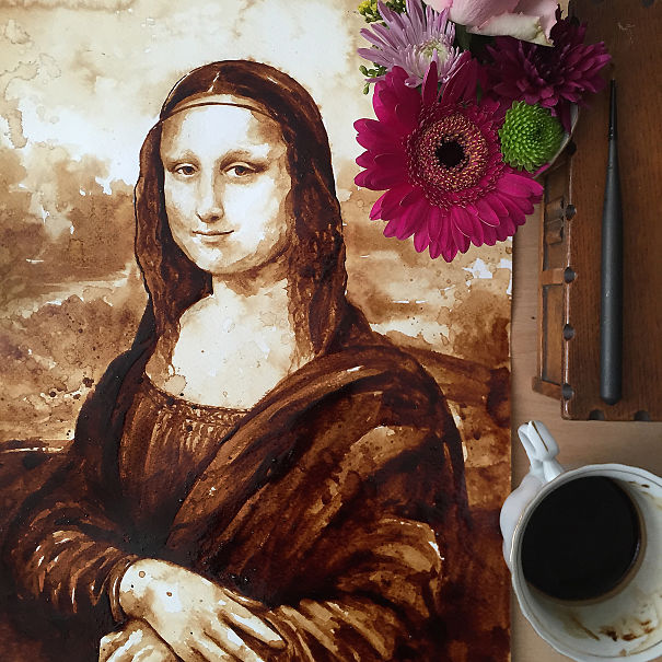 Kávéból készült csodálatos Mona Lisa