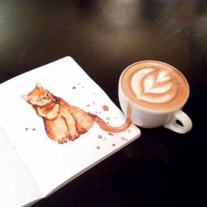 Egy orosz művész kávés alkotásai macskákkal