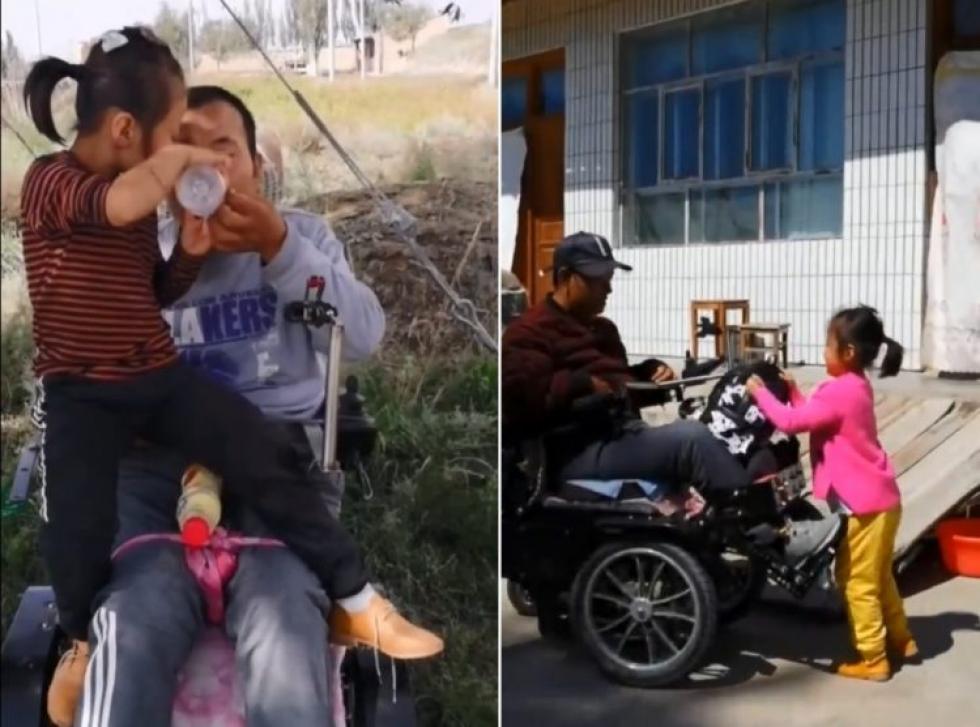 6 éves kínai kislány gondozza egyedül a mozgássérült édesapját