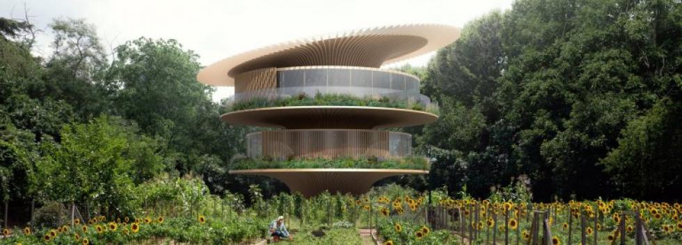 Napraforgó ház: egy szén-pozitív otthon, mely kerek tetőszerkezete követi a napot