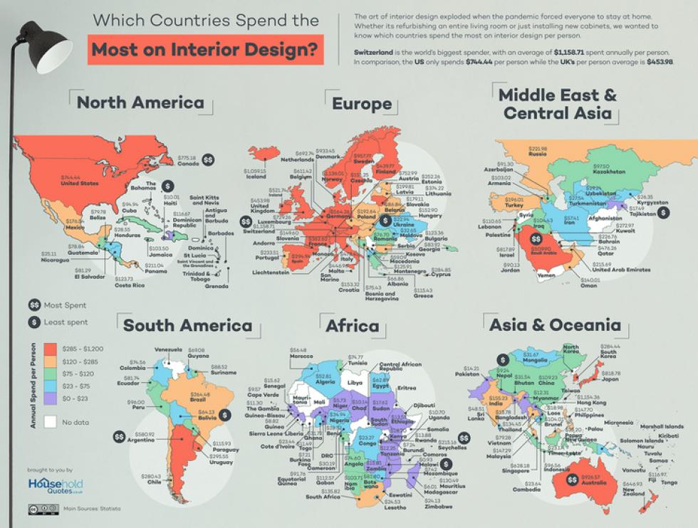 Infografika: mely országok adnak a legtöbbet a belsőépítészetre?!