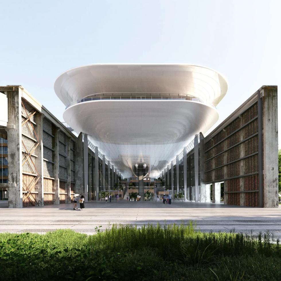 A MAD architects bemutatta egy cementgyár romjainak tetejére épülő futurisztikus „bárka” terveit