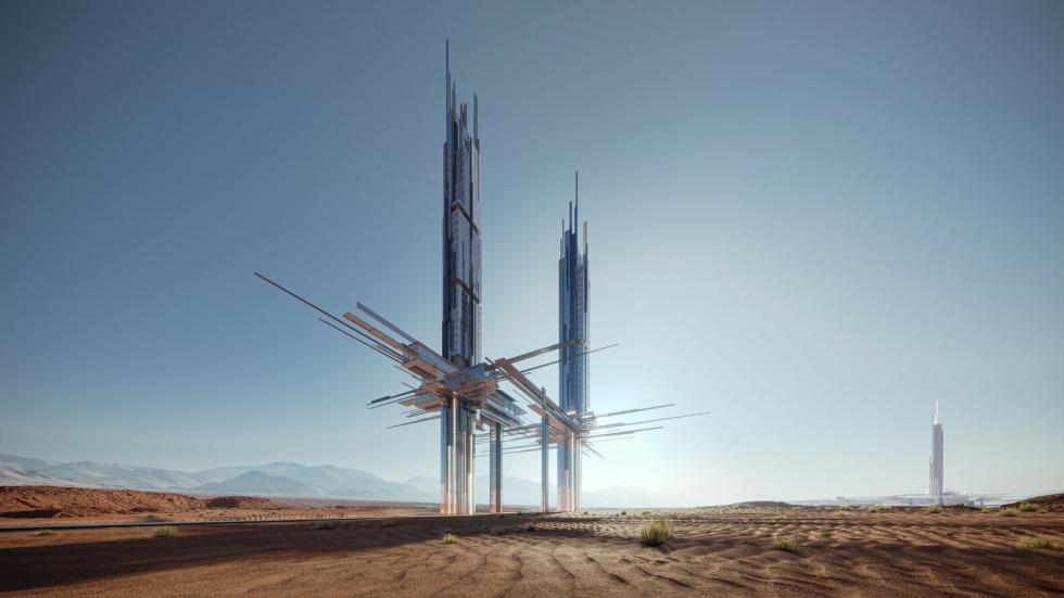 A NEOM ultrafuturisztikus tornyokat mutat be Szaúd-Arábia tengerparti sivatagjában