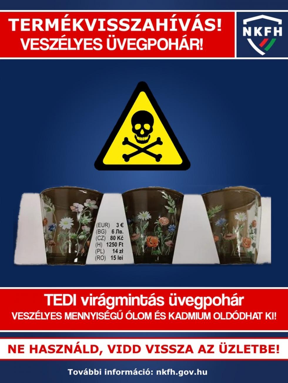 Ólom és kadmium kioldódás veszélye miatt virágmintás üvegpoharakat hívott vissza a forgalomból a TEDi üzletlánc