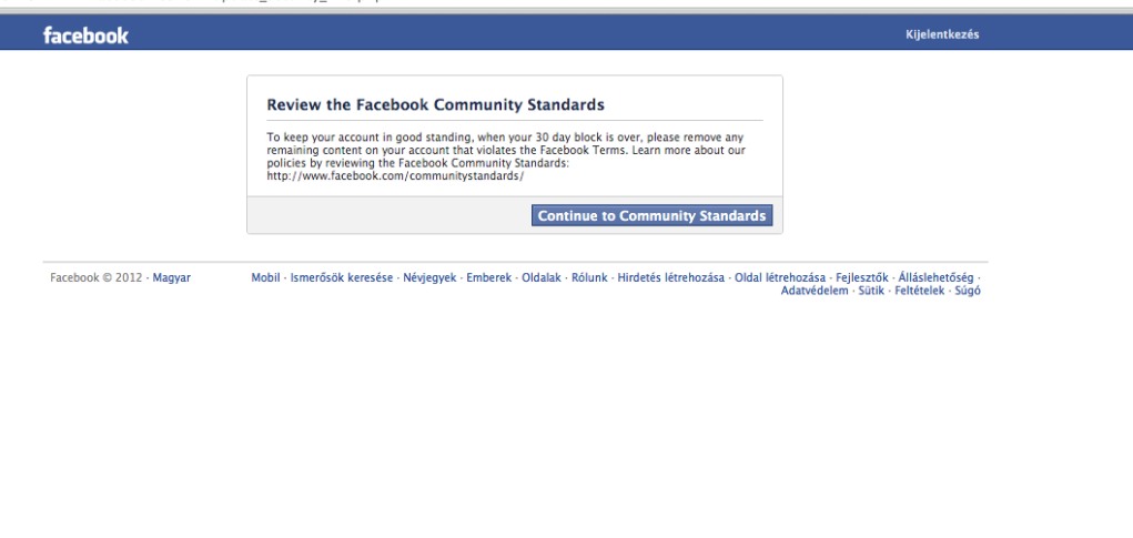 Facebook oldalról kitiltás