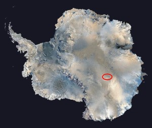 A Vosztok-tó elhelyezkedése az Antarktiszon.