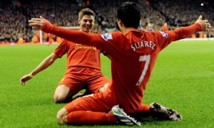 Liverpool's Steven Gerrard and Luis Suárez