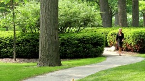 stock-footage-business-woman-walking-through-park