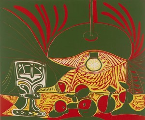 A 1962 linocut from the Still Life Under the Lamp series