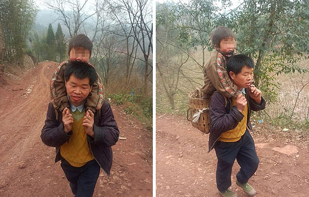 Megható történet egy édesapáról, aki hátán viszi az iskolába lebénult fiát