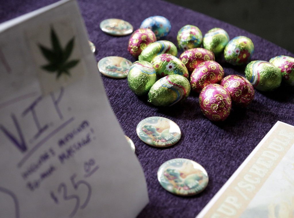 Chocolate Easter eggs are pictured at the Cannabis Carnivalus 4/20 event in Seattle