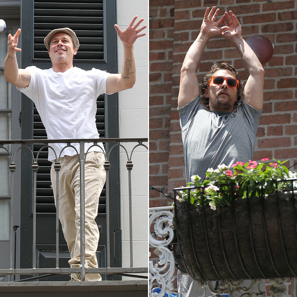 Brad Pitt és Matthew McConaughey egy doboz sörrel rögbiztek az egymással szemben lévő erkélyről - videó