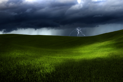 Green land over a storm