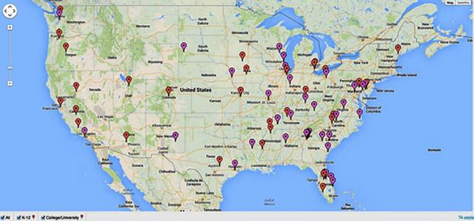 Térkép az elmúlt másfél év amerikai iskolai lövöldözéseiről