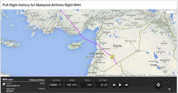 Szíria légterén repült át egy maláj gép!