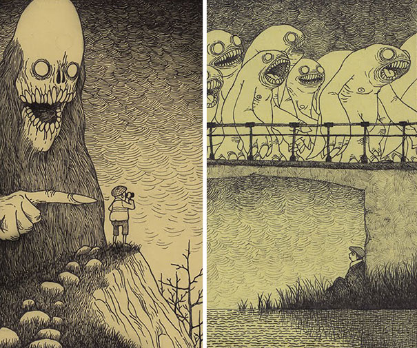 Borzalmas szörnyeket rajzol egy művész cetlikre