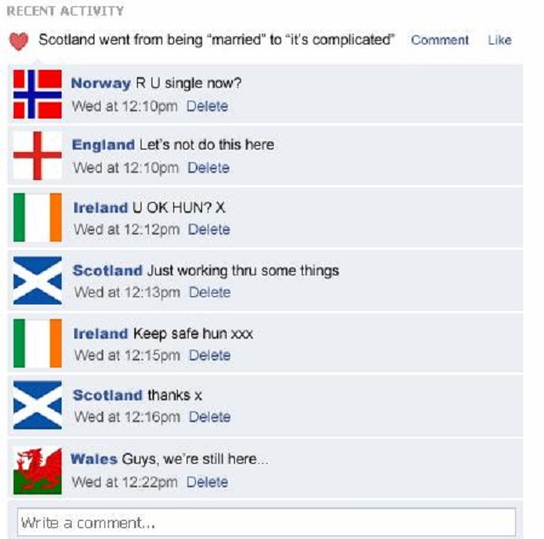 Vicc - Facebook paródia Skócia elszakadásáról