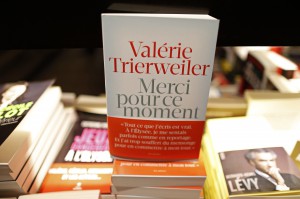 The book "Merci Pour Ce Moment" written by French President Hollande's former companion Trierweiler is displayed in a bookstore in Paris