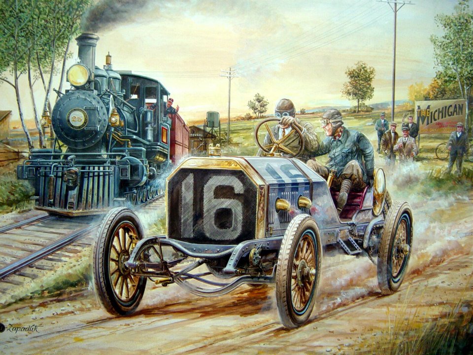Régmúlt autóversenyzései a néző szemével – eszméletlen festmények