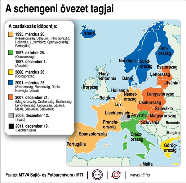 A schengeni övezet tagjai (térkép)
