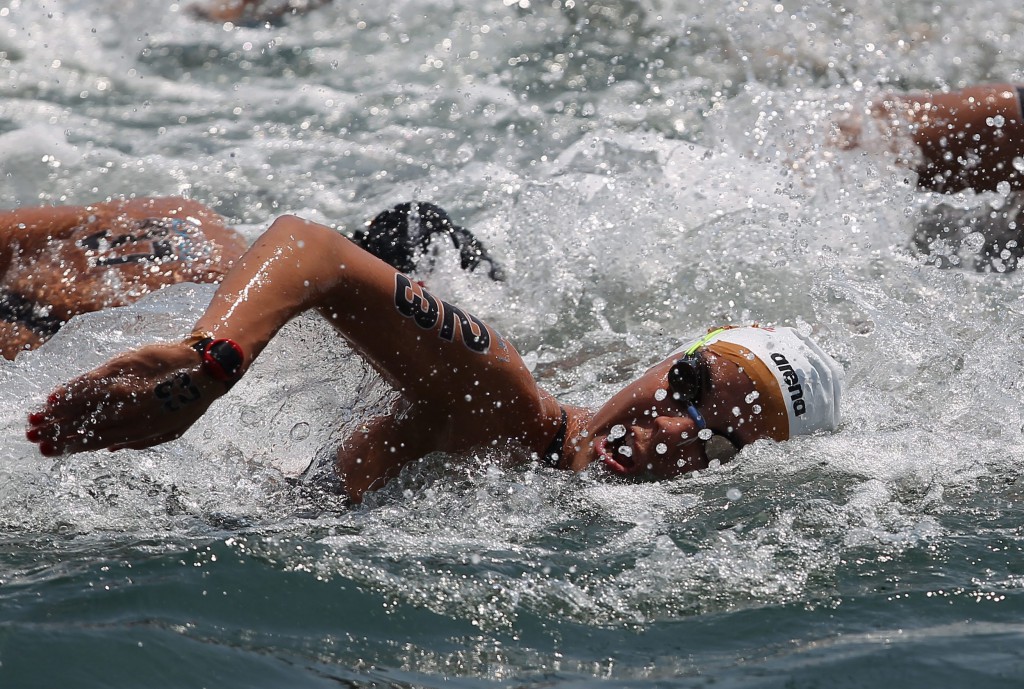 Barcelona, 2013. július 23. Az ötödik helyen végzett Olasz Anna versenyez a 10 km-es nyíltvízi úszáson a Barcelonában zajló vizes világbajnokságon 2013. július 23-án. MTI Fotó: Kovács Anikó