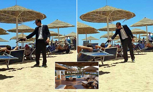 Játékfegyverrel ijesztgeti a strandolókat egy szmokingos férfi Egyiptomban