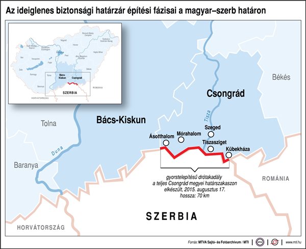Az ideiglenes biztonsági határzár építési fázisai a magyar-szerb határon