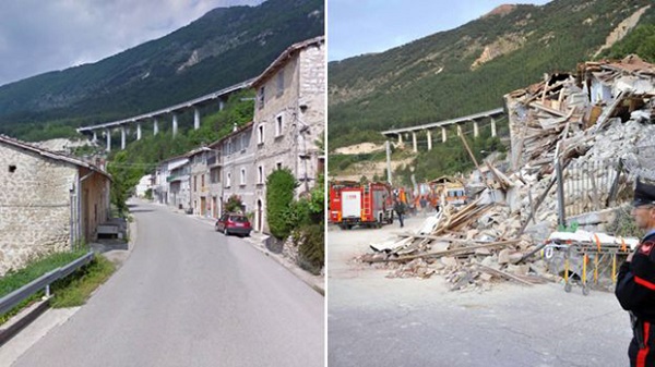 Földrengés előtt és után készült képek az olasz városokról