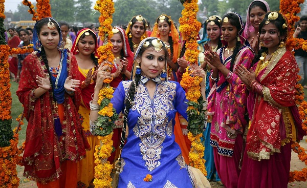 Traditional Teej festival celebrations in Amritsar, India.